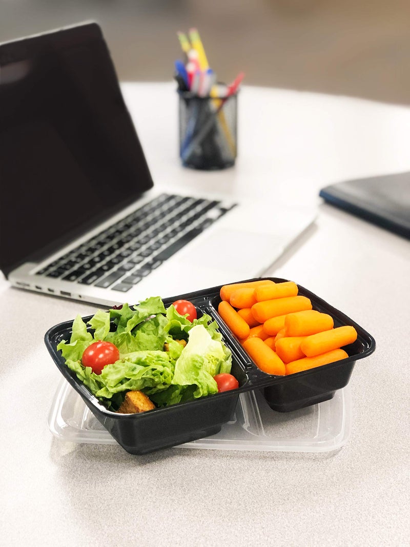 Reli. Meal Prep Containers, 30 oz. (50 Pack) - Black 2 Compartment Food Container with Lid, Microwavable Food Storage | Black Reusable Bento Box/Lunch Box for Meal Prep (30 oz) - Image 5